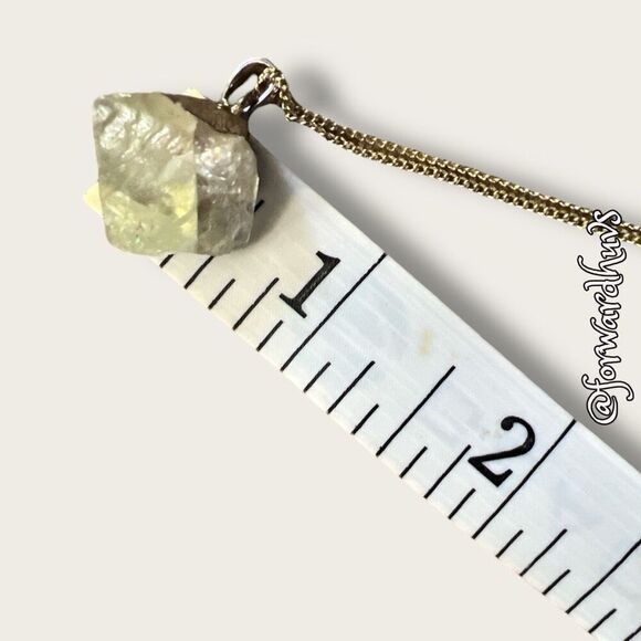 Raw Cut Light Green Stone Necklace | Gold-tone Chain - Picture 9 of 10